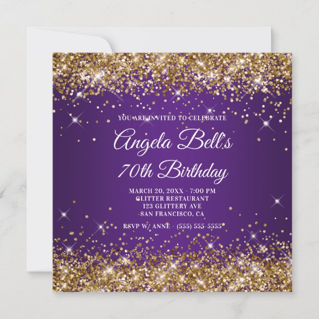 Invitation Sparkly Gold Parties scintillant Royal Purple 70e  (Devant)