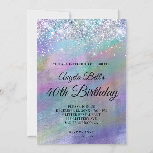 Invitation Sparkly Iridescente Parties scintillant Foil 40e a (Devant)