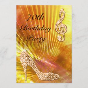 Invitation Sparkly Orange Music Note & Stiletto 70e anniversa