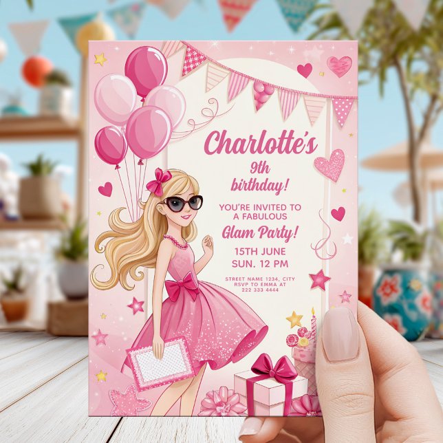 Invitation Sparkly Pink Glam Birthday Party (Créateur téléchargé)