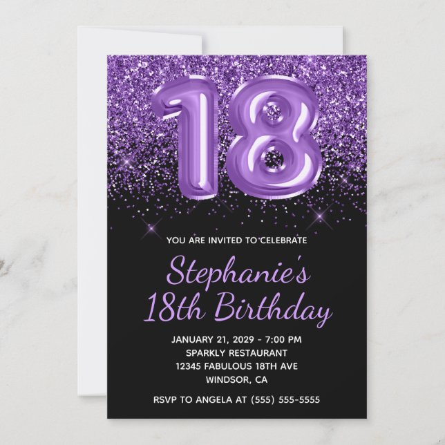 Invitation Sparkly Royal Purple Parties scintillant Noir Numé (Devant)