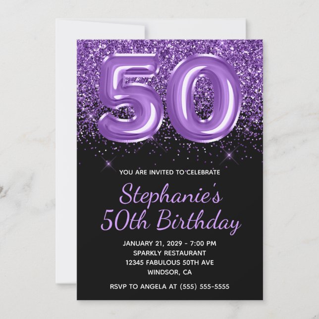 Invitation Sparkly Royal Purple Parties scintillant Noir Numé (Devant)