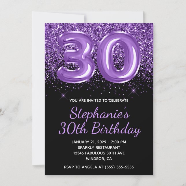 Invitation Sparkly Royal Purple Parties scintillant Noir Numé (Devant)