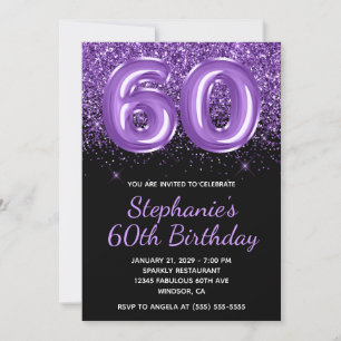Invitation Sparkly Royal Purple Parties scintillant Noir Numé