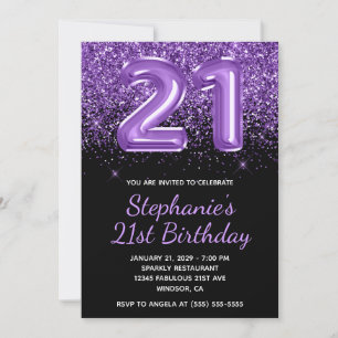 Invitation Sparkly Royal Purple Parties scintillant Noir Numé