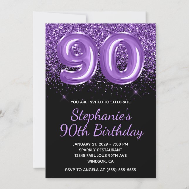 Invitation Sparkly Royal Purple Parties scintillant Noir Numé (Devant)