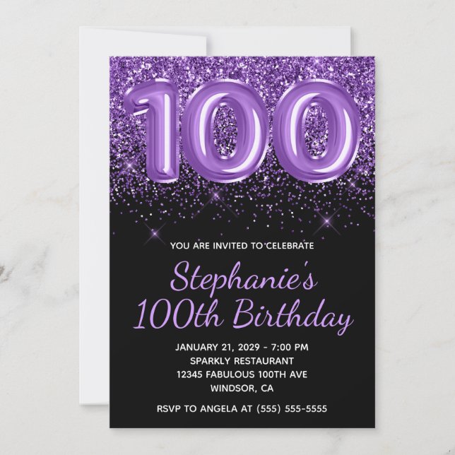 Invitation Sparkly Royal Purple Parties scintillant noir Numé (Devant)
