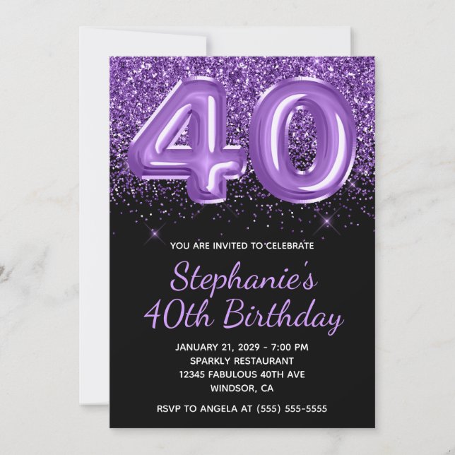 Invitation Sparkly Royal Purple Parties scintillant Noir Numé (Devant)