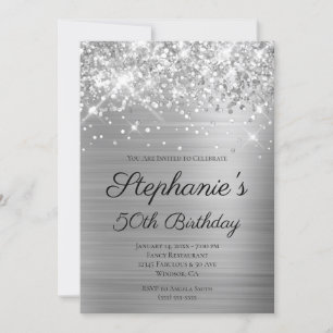 Invitation Sparkly Silver Foil Élégant Script 50e anniversair