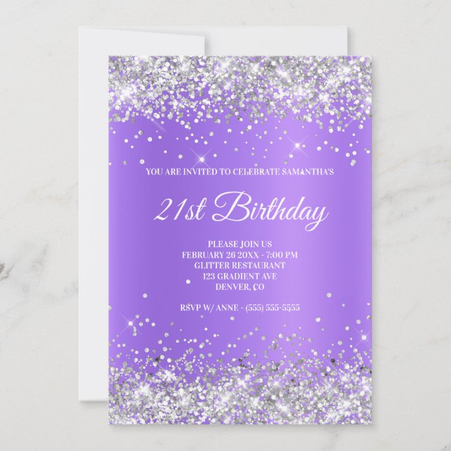 Invitation Sparkly Silver Glitter Lavender Purple Shimmer (Devant)