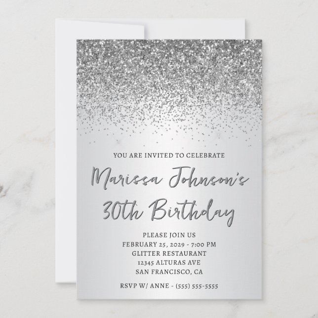 Invitation Sparkly Silver Parties scintillant Ombre 30e anniv (Devant)