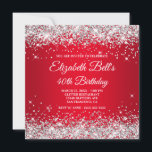 Invitation Sparkly Silver Parties scintillant Rouge Ombre 40e<br><div class="desc">Une élégante invitation au monogramme de 40e anniversaire pour elle. Faux parties scintillant argent glam girly avec scintillants contre une image sombre et rouge foncé et sombre. On peut customiser sur le dos le monogramme de calligraphie noir et blanc classique et luxueux. Une belle invitation pour votre soeur à l'occasion...</div>
