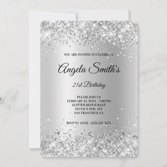 Invitation Sparkly Silver Parties scintillant Satin Foil 21e  (Devant)