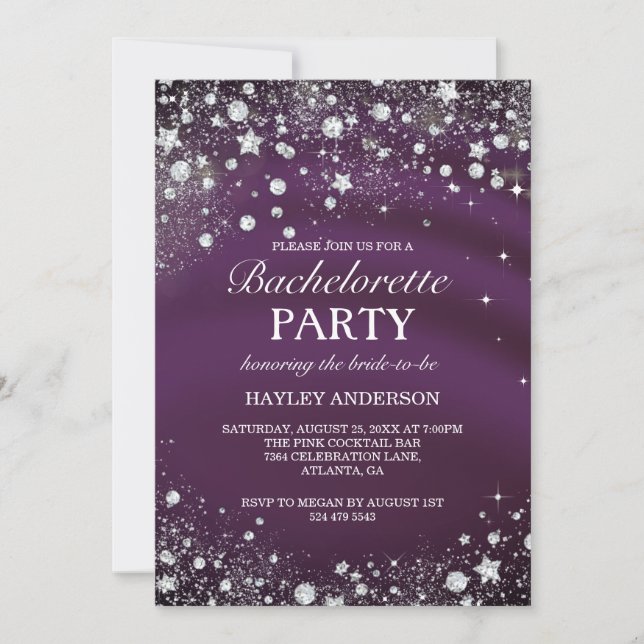 Invitation Sparkside Diamond Bourgogne Violet Bachelorette Pa (Devant)