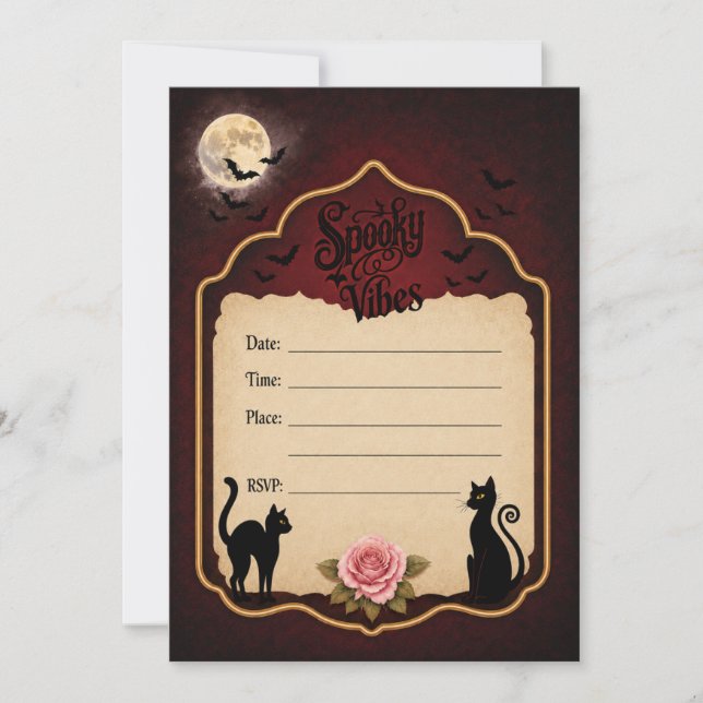 Invitation Spécial ambiance gothique Halloween chat noir (Devant)
