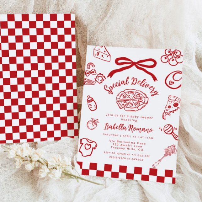 Invitation Special Delivery Whimsical Bow Pizza Baby Shower (Créateur téléchargé)