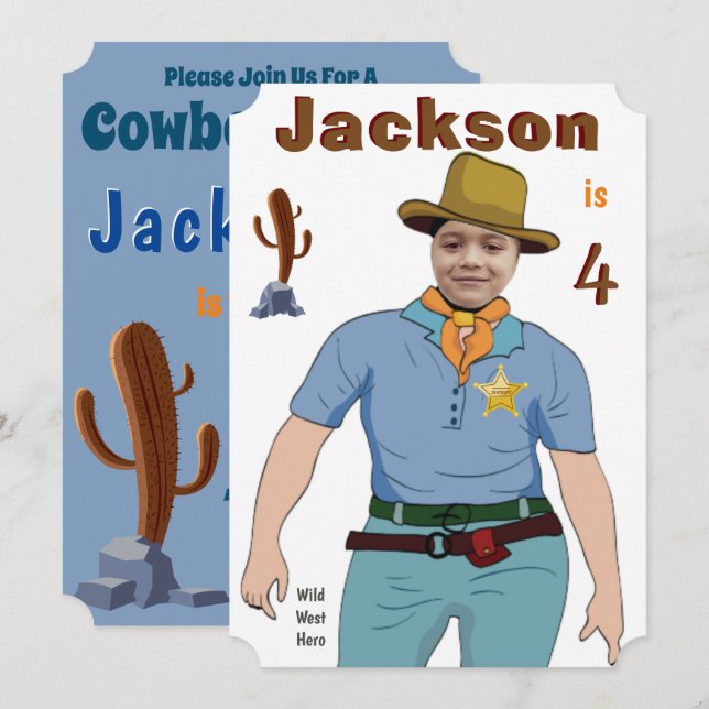 Invitation Spécial Sheriff Kids Cowboy Photo originale (Devant / Derrière)
