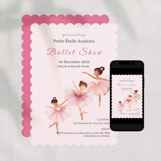 Invitation Spectacle de danse d'enfants de l'école de ballet  (Pink Ballet School Kids Dance Show Invitation)