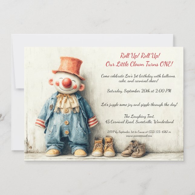 Invitation Spectacle pour le 1er anniversaire de Petit Clown (Devant)