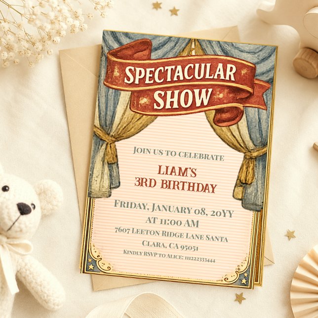 Invitation Spectacle Rétro Incroyable Anniversaire Cirque Vin (Créateur téléchargé)