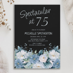 Invitation Spectaculaire 75 Bleu Poussiéreux Blanc Floral Noi