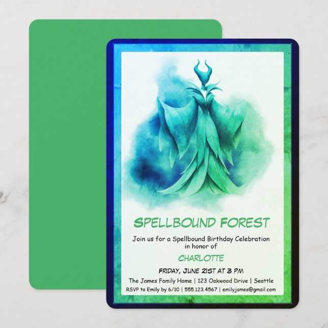 Invitation Spellbound Forest – Dark Fairy Birthday Party  (Devant / Derrière)