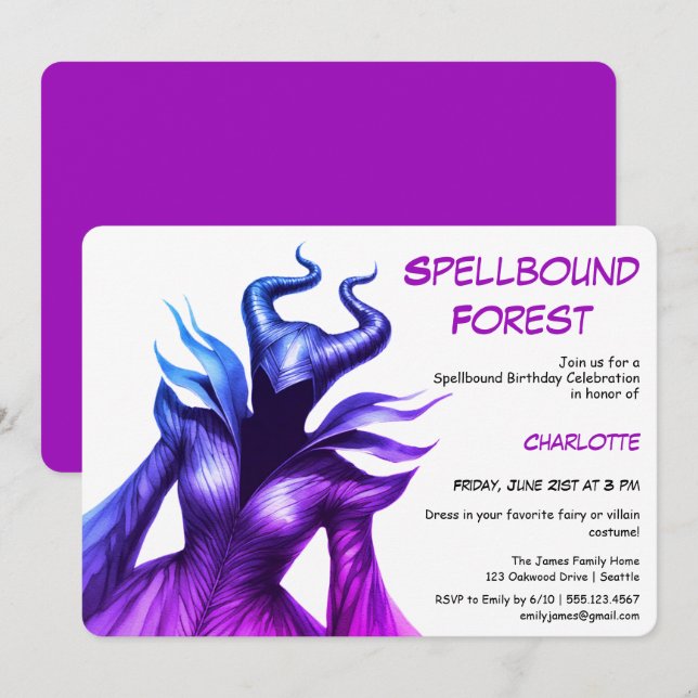 Invitation Spellbound Forest – Dark Fairy Birthday Party  (Devant / Derrière)
