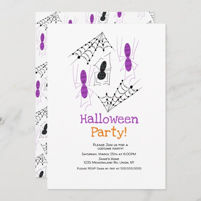 Invitation Spider Doodles Halloween Costume Party (Devant / Derrière)