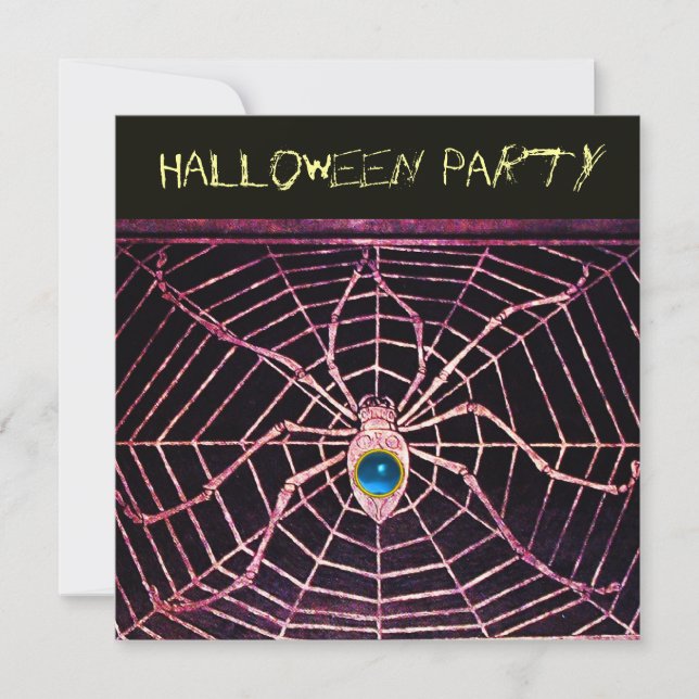 INVITATION SPIDER ET WEB BLUE SAPPHIRE BLACK HALLOWEEN PARTY (Devant)