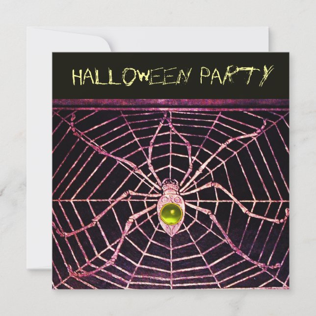 INVITATION SPIDER ET WEB JAUNE TOPAZ NOIR HALLOWEEN PARTY (Devant)