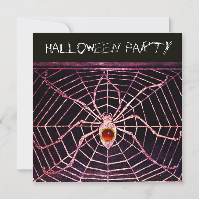 INVITATION SPIDER ET WEB RED RUBY BLACK HALLOWEEN PARTY (Devant)