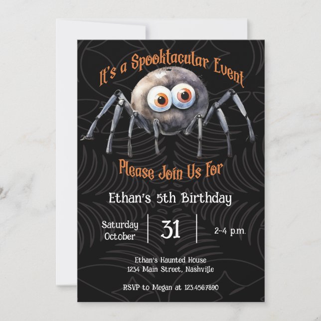 Invitation Spider Halloween fête d'anniversaire (Devant)