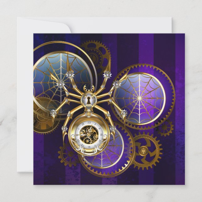 Invitation Spider Steampunk sur Arrière - plan pourpre (Devant)