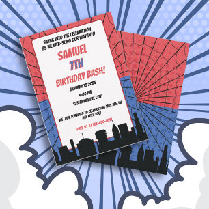 Invitation Spider Superhero Rouge et Bleu Anniversaire