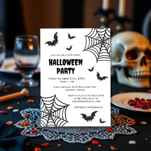 Invitation Spider Web Bat Éffrayant Black White Halloween Par