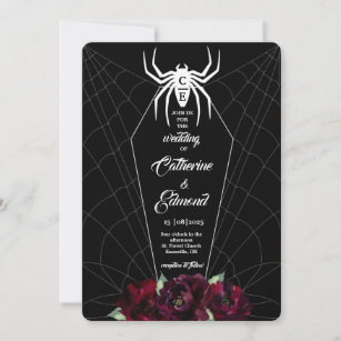 Invitation Spider Web Coffin noir blanc Hallomariage