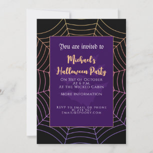 Invitation Spider web noir violet orange Halloween