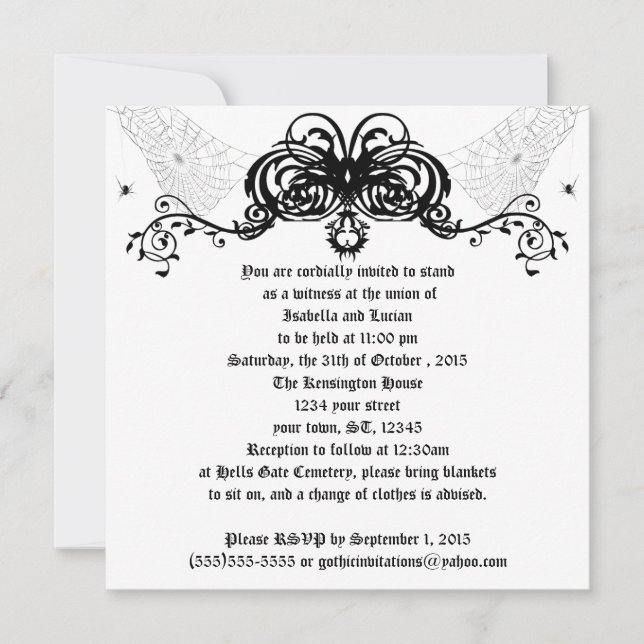 Invitation Spider Web Vines Goth Mariage (Devant)