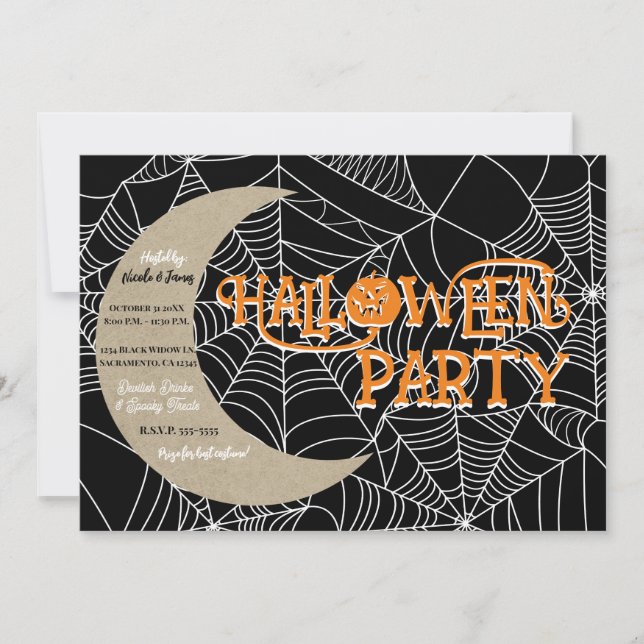Invitation Spiderweb Crescent Moon Halloween Costume Party (Devant)