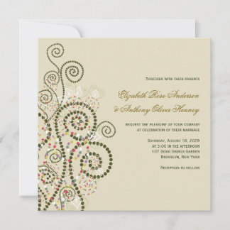 Invitation Spirales vertes chiques élégantes de Boho épousant