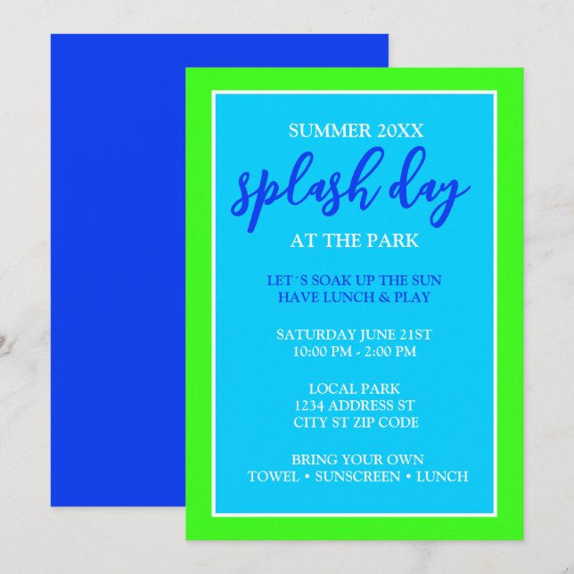 Invitation Splash Day Fun Kids Summer Event (Devant / Derrière)
