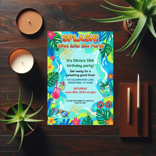 Invitation Splash Dive Summer Birthday Party (Créateur téléchargé)