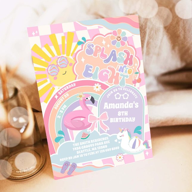 Invitation Splash Into Eight Rainbow Sun 8th Birthday  (Créateur téléchargé)