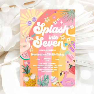 Invitation Splash Into Seven Summer Rainbow Sun 7th Birthday