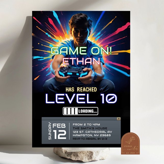Invitation Splash Vidéo Jeux Level Up Anniversaire Garçon (Créateur téléchargé)