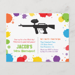 Invitation Splat Paints Rifle Paintball Fête d'anniversaire