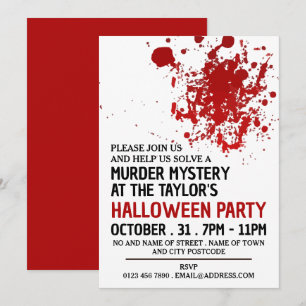Invitation Splatte de sang, Meurtre Mystère Fête d'Halloween
