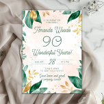 Invitation Splendid 90th Green and Golden Leaf Birthday<br><div class="desc">Célébrez neuf décennies de souvenirs chéris avec ce magnifique design feuillu ! Un magnifique mélange de feuilles verts et dorés dans les tons pastel doux crée une ambiance festive pour une fête du 90ème anniversaire. Ajoutez votre nom et les détails de l'événement pour créer un souvenir précieux. C’est une façon...</div>