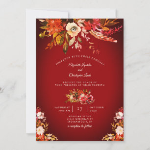 Invitation Splendor d'automne Floral Washed Mariage rouge