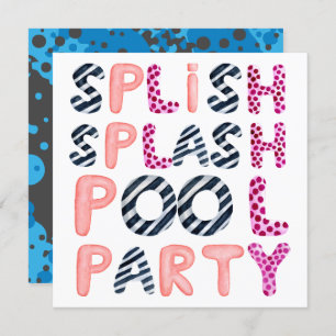 Invitation Splish Splash ADO PISCINE FÊTE Rose Noir moderne